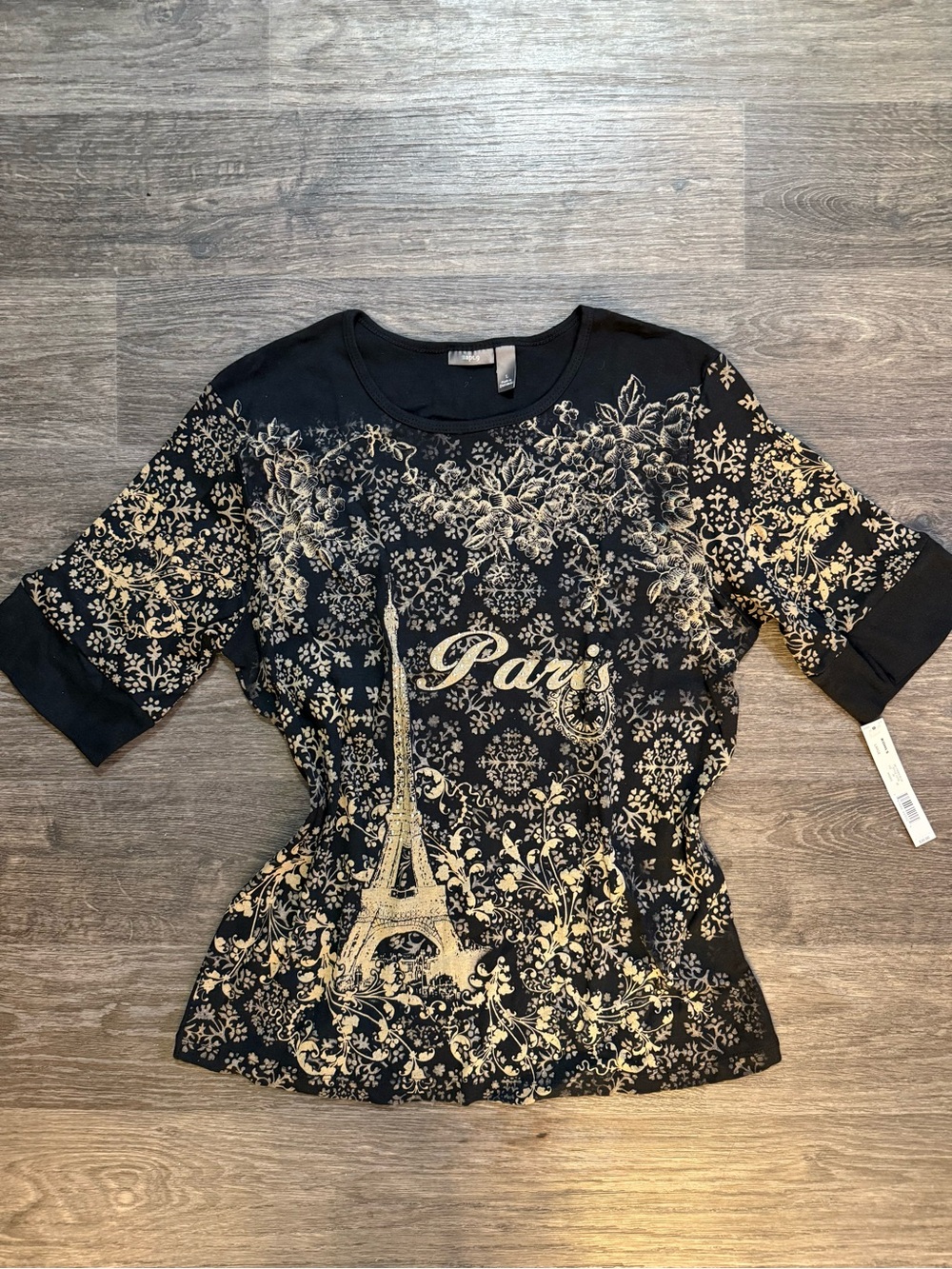 NWT Paris Eiffel Floral Graphic Tee - Black & Gold